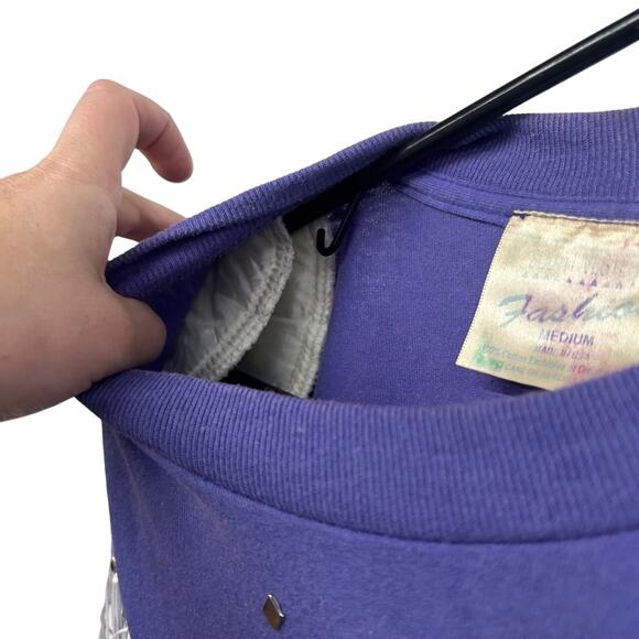 Vintage 80s Cowgirl Glam‎ Fringe Tee Purple Studded Western Rodeo Top M Boho - Picture 7 of 7